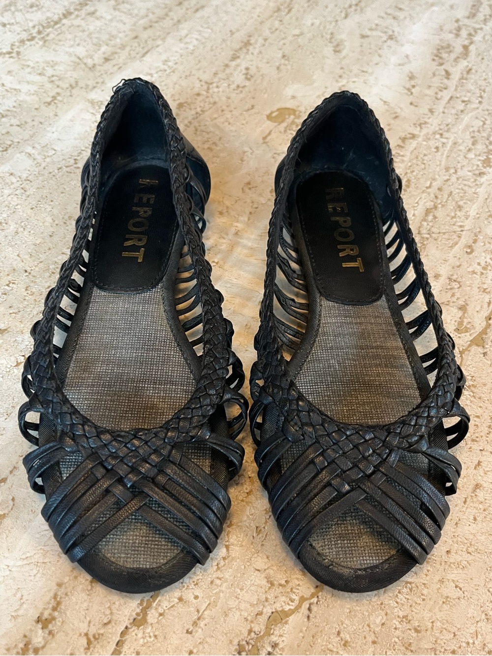 Report | Woven Peep Toe Flats | Black | Size 8